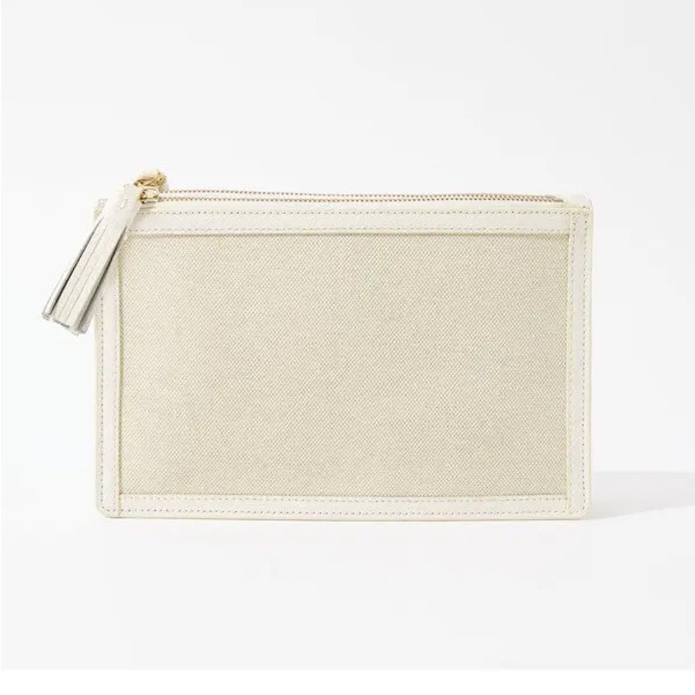 White Canvas Bag Double Zip Shoulder Canvas/ Goat Leather Neely and Chloe Burch